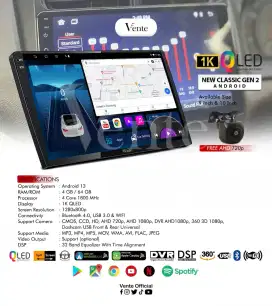 Headunit Android Mobil Vente 9 inch - Ram 4/64 GB - Free Camera