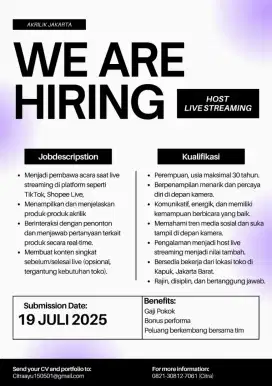 Lowongan Pekerjaan Host Live Streaming