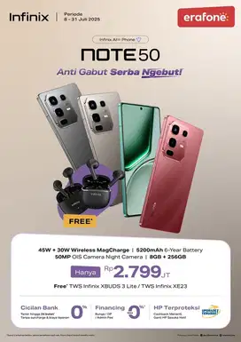 INFINIX NOTE 50 RAM 8GB ROM 25 GB WIRELESS CHARGING FREE TWS