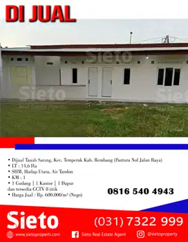 Dijual Tanah Sarang, Kec. Temperak Kab. Rembang (Pantura 0 Jalan Raya)