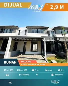 Dijual Rumah Baru American Style di Citraland Puncak Tidar Malang