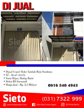 Dijual Cepat! Ruko Tambak Rejo Surabaya
