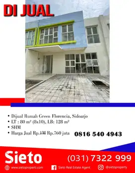 Dijual Cepat Turun Harga! Rumah Green Florencia Sidoarjo