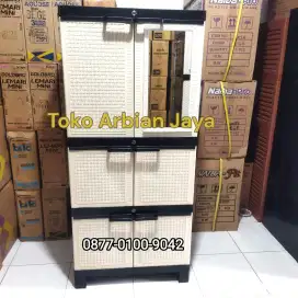 Promo Murah Lemari Plastik Jumbo 4 Susun Kaca Full Kunci nya