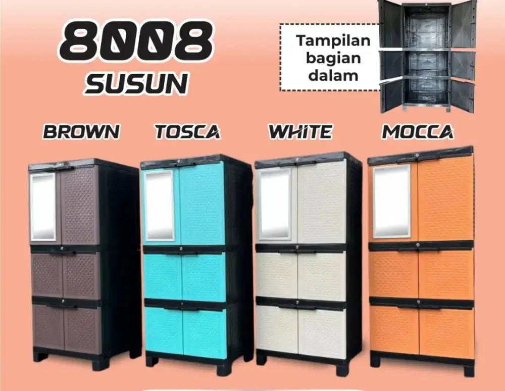 Promo Murah Lemari Plastik Jumbo 4 Susun Kaca Full Kunci nya