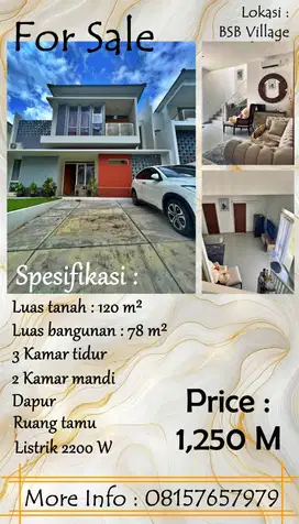 Rumah 2LT BSB Village Lokka Boulevard Jual Cepat BU