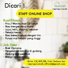 Dicari Staff Gudang Online Shop Rapirapi rumah