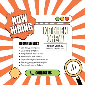Lowongan Kerja Kitchen Crew, dan Barista Bekasi
