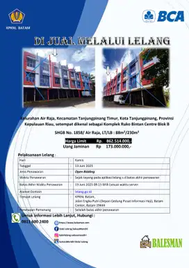 DIJUAL RUMAH MELALUI LELANG WILAYAH KEPULAUAN RIAU