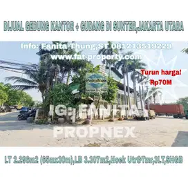 TURUN HARGA Dijual gudang di Sunter,Jak Ut LT 2.296m2 (65mx30m) LB 3.3