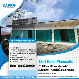 Jual ruko minimalis cocok peruntukan usaha  laundry, toko di padang