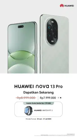 HUAWEI NOVA 13 PRO GREEN 12/512GB FREE SMARTWATCH FIT 3