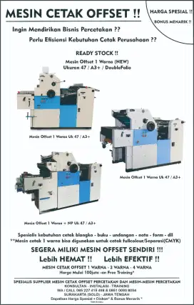 Obral mesin cetak offset percetakan baru fasilitas pelatihan operator