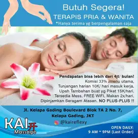 LOKER TERAPIS PIJAT PRIA & WANITA yg pengalaman kerja di Outlet Pijat