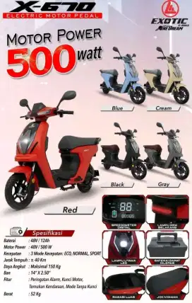 Sepeda Listrik Exotic x670 sdah dilengkapi bagasi, bergaransi (Cash)