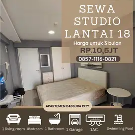Studio sewa furnish lantai 18 samping mall apartemen bassura city