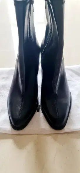 NEW ZARA HIGH HEEL ANKLE BOOTS BLACK LEATHER SEPATU BOOT HITAM PEKAT