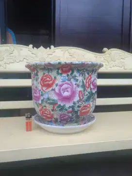 vintage pot bunga tanam china family rose