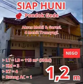 Rumah hunian strategis, 4 mnt transyogi, akses mobil, Pondok gede