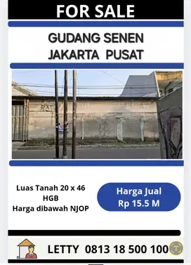 Gudang Senen Jakarta Pusat Rp 15.5 M Nego