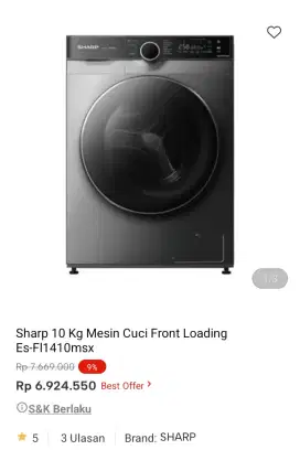 PROMO KREDIT SHARP 10 Kg MESIN CUCI FRONT LOADING
