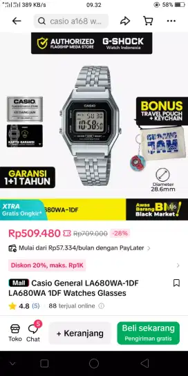 Jam tangan CASIO LA680WA-1DF