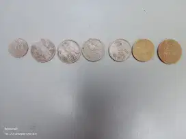 uang kuno 10 , 25 , 50, 100 rupiah koin semua