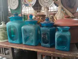 Toples kaca Eropa warna biru 4 pcs