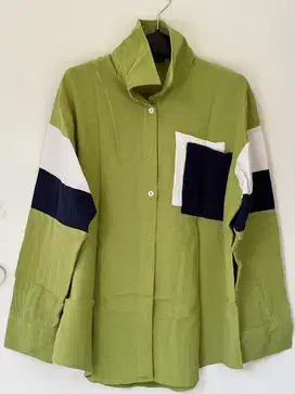ATASAN LINEN KOMBINASI HIJAU PUTIH PRELOVED