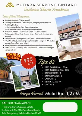 Townhouse Ekslusif di Lokasi Emas Serpong Bintaro