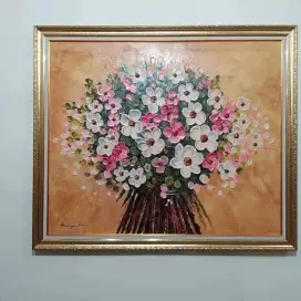 Dijual lukisan kanvas bunga 100x100 cm