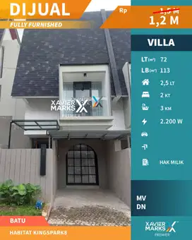 Dijual Rumah Villa Full Furnish di Kingspark8 Batu Malang