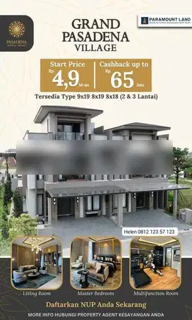Rumah 3 Lantai Baru Semi Furnished Di Grand Pasadena Village
