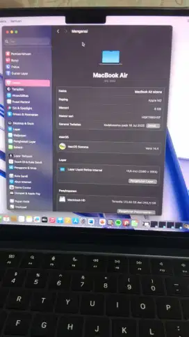 Macbook Air 13 Inch Ram 8/256 Full Seat