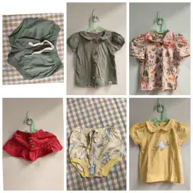 3 set atasan dan celana baby girl usia 3-6 bulan - bohopana (preloved)