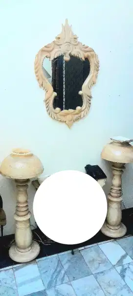 Kaca Hias dan Lampu Marmer Putih Full Asli