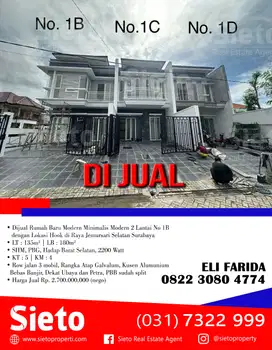 Dijual Modern 2 Lantai No 1B dengan Lokasi Hook di Jemursari