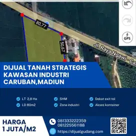 Jual tanah strategis lokasi Caruban Madiun luas 2.8 Ha sangat luas