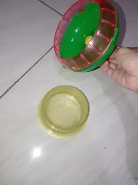Mainan rolling kincir joging model gantung hamster + wadah makan