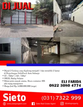 Dijual 2 Gudang yang digabung menjadi 1 di Gudang Safe&lock