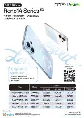 PROMO CICILAN OPPO RENO 14,CICILAN HANYA 1 JUTAAN,FREE 2 KALI CICILAN