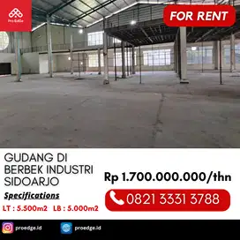 Disewakan Gudang 5000m2 di Berbek Inudstri Sidoarjo