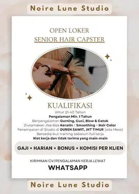 Lowongan Kerja Senior Hair Capster Terapis Loker Jakarta Timur