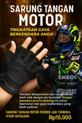 Sarung Tangan Motor Pendek Jari Terbuka Hitam