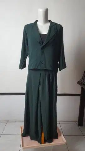 one set wanita murah baju stelan warna hijau botol