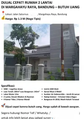 DIJUAL CEPAT !!! SATURNUS MARGAHAYU METRO