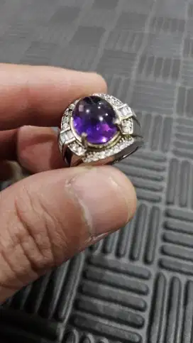 Cincin Perak dengan batu kecubung Natural Koleksi lawas