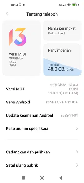 Redmi not9 ram6+2 128