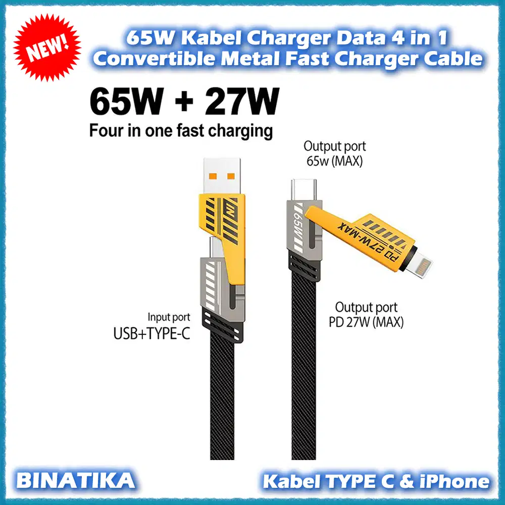 65W Kabel Charger Data  4in1 Convertible Metal Fast Charger Cable AiO