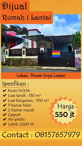 Dijual Cepat BU Rumah HOOK di Perum Griya Lestari